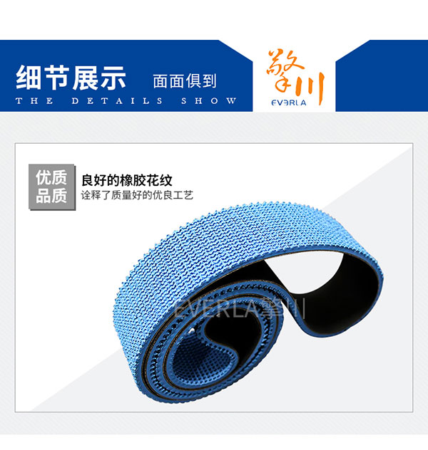 夹瓶机防滑耐磨-表面加蓝色橡胶花纹黑色片基带